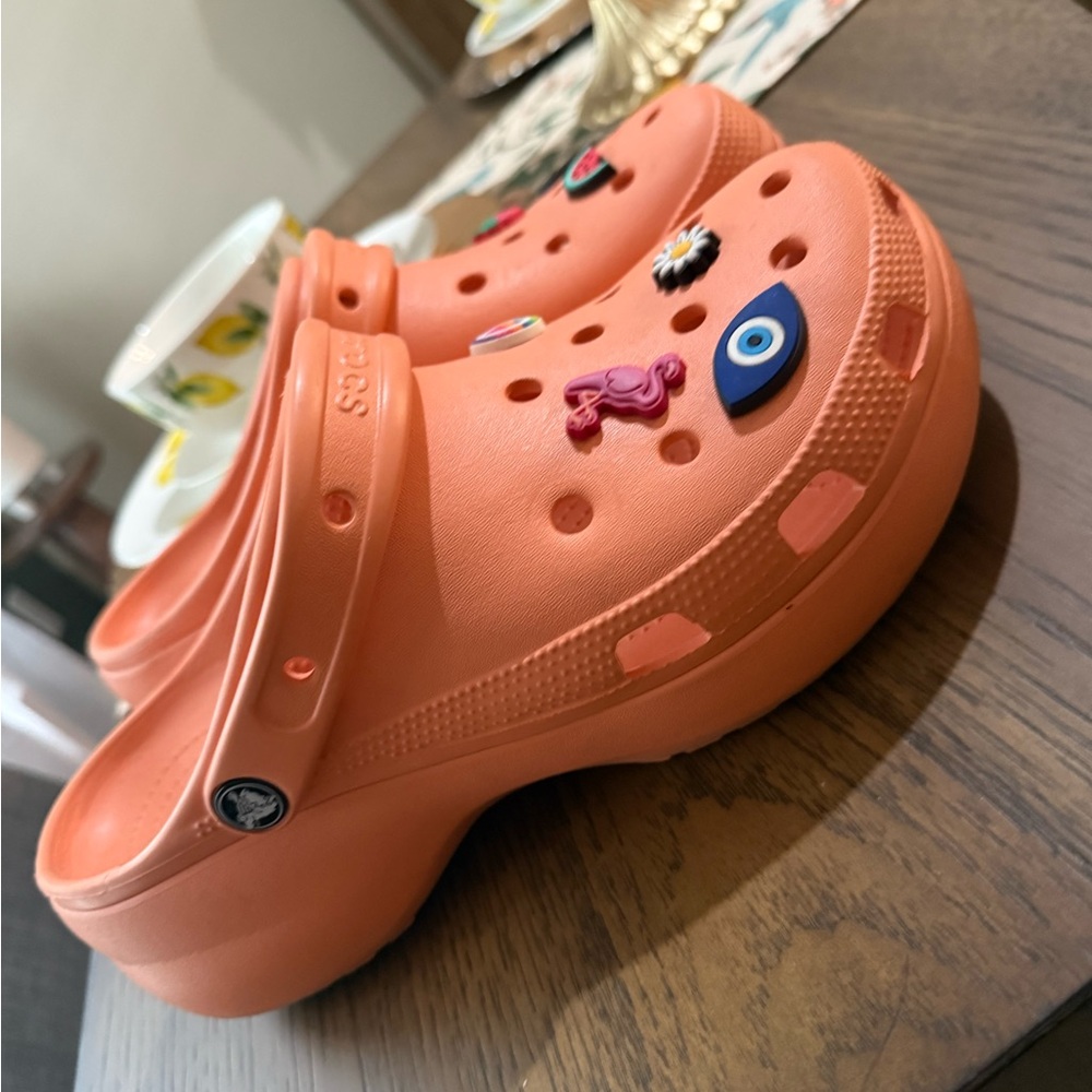 CROCS Bright Orange Clogs with Fun Charms